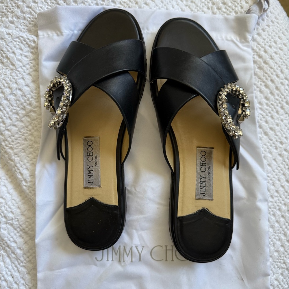 Jimmy Choo Black Marle Crystal-Embellished Leather Slides